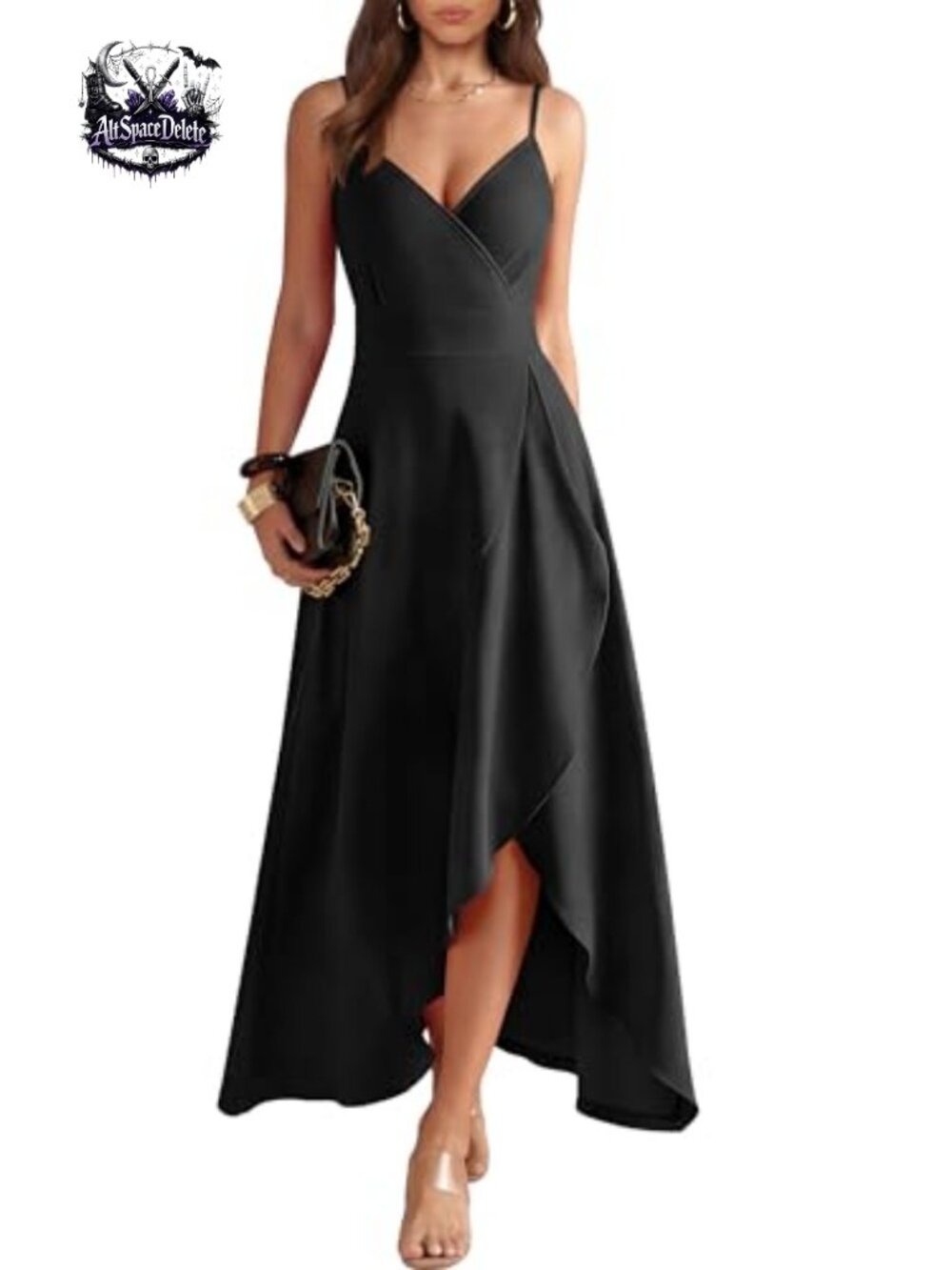 Long Formal Cocktail Dress Spaghetti Strap V-Neck High Low Ruffle Slit